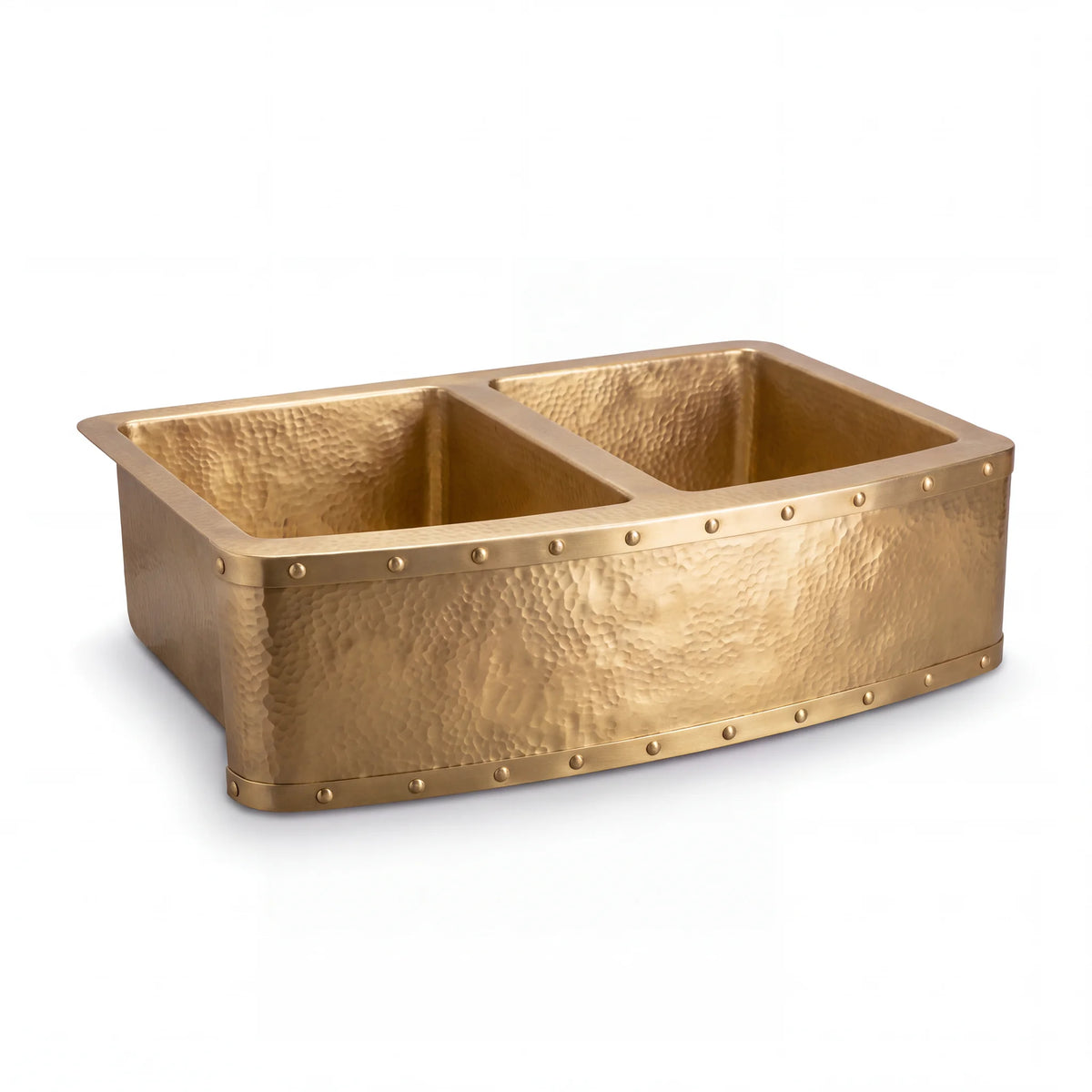Foundry Riveted Double Bowl Brass Farmhouse Sink