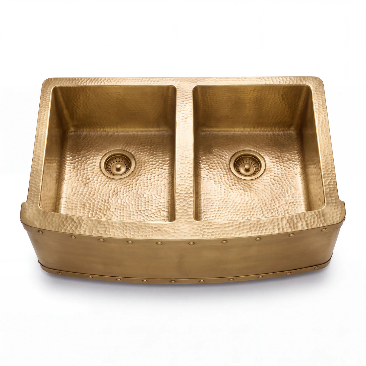 Foundry Riveted Double Bowl Brass Farmhouse Sink