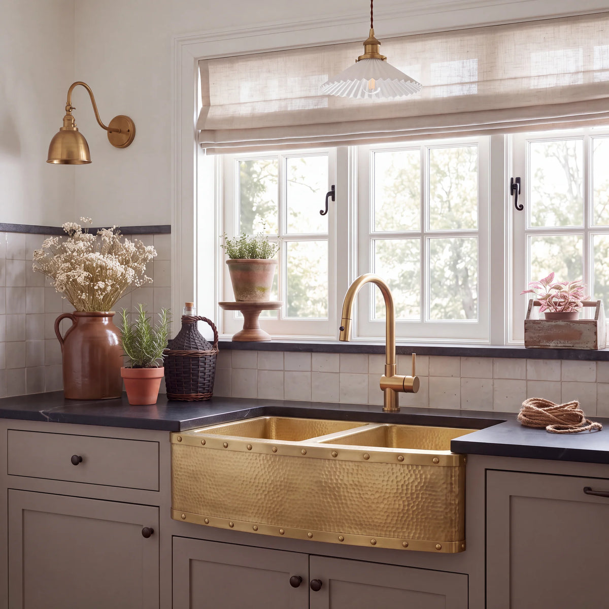 Foundry Riveted Double Bowl Brass Farmhouse Sink