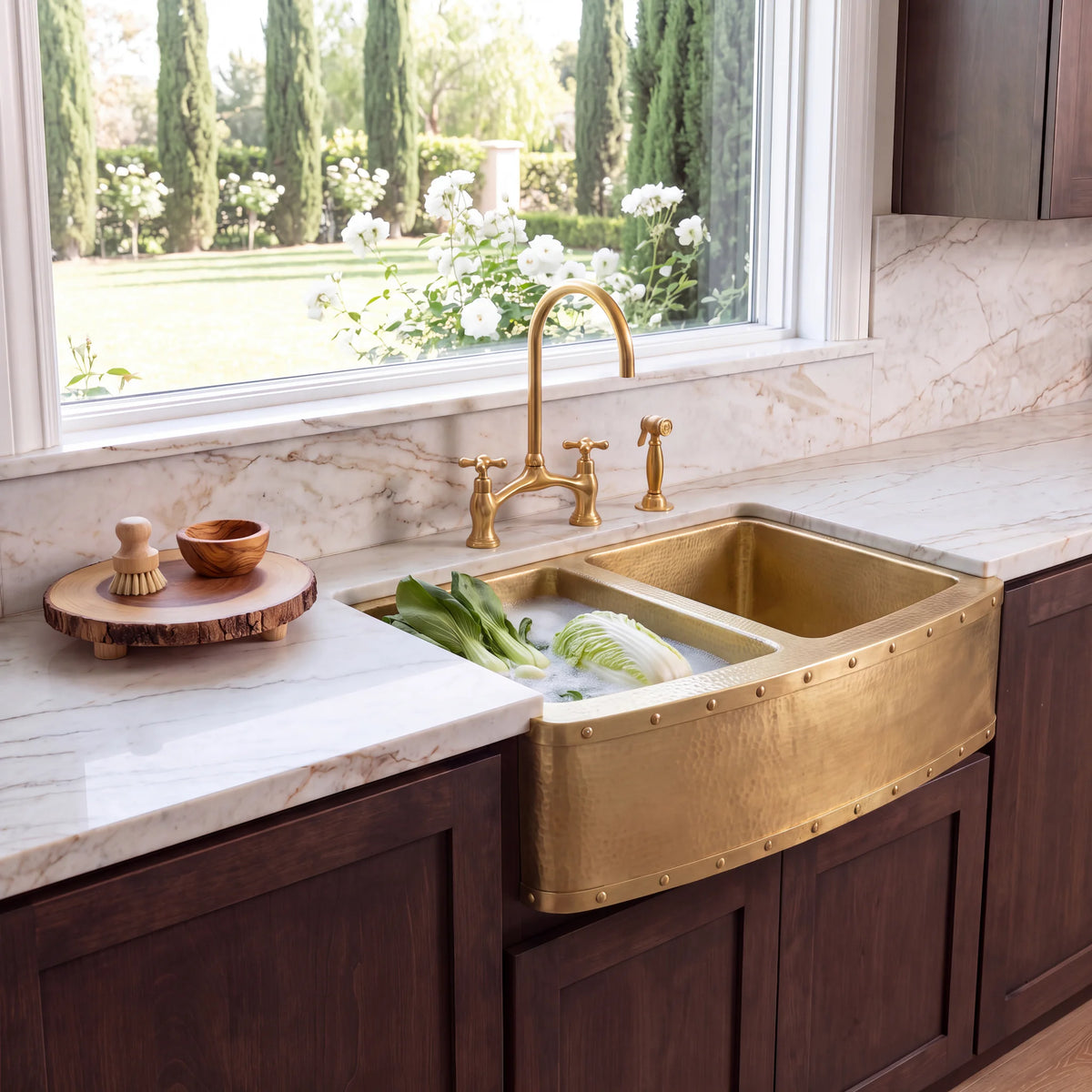 Foundry Riveted Double Bowl Brass Farmhouse Sink