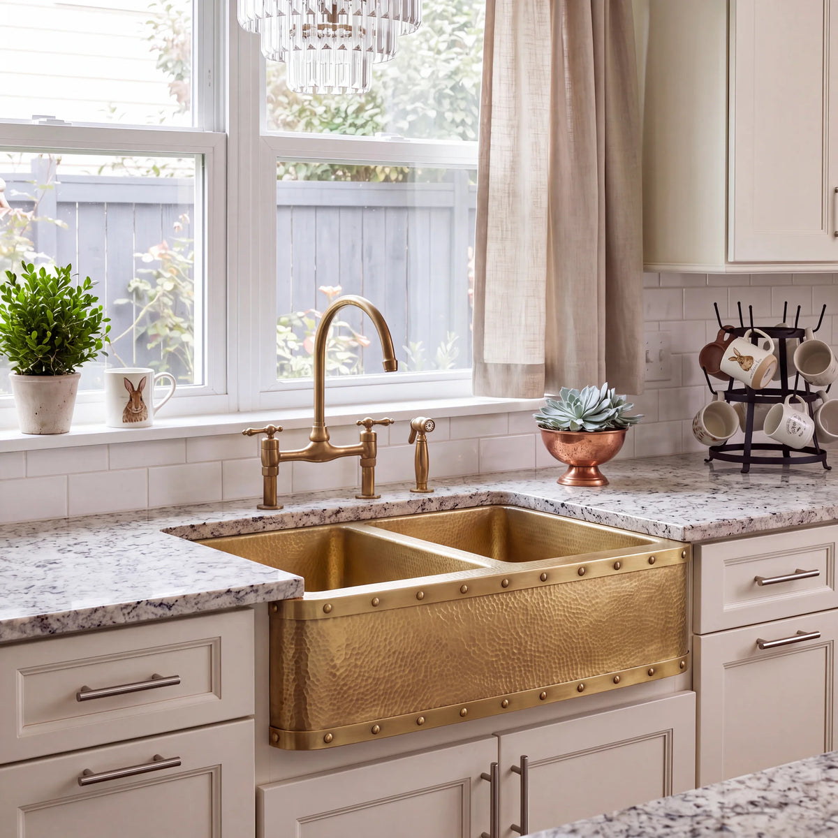 Foundry Riveted Double Bowl Brass Farmhouse Sink
