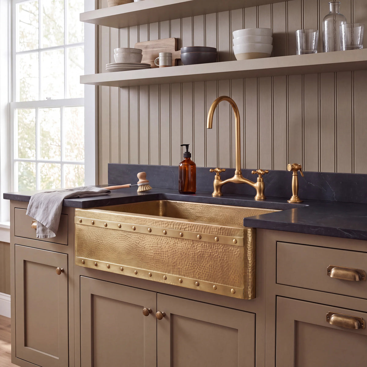 Anvil Riveted Brass Farmhouse Sink