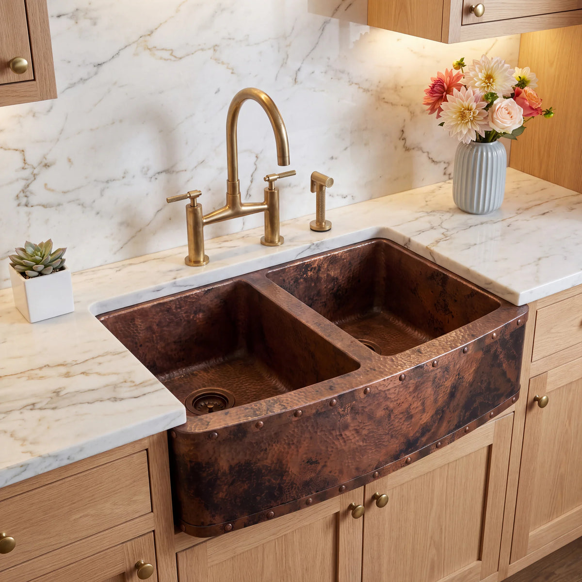 Foundry Riveted Double Bowl Copper Farmhouse Sink