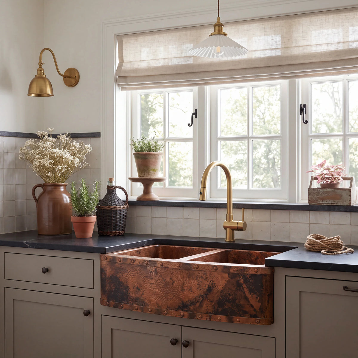 Foundry Riveted Double Bowl Copper Farmhouse Sink