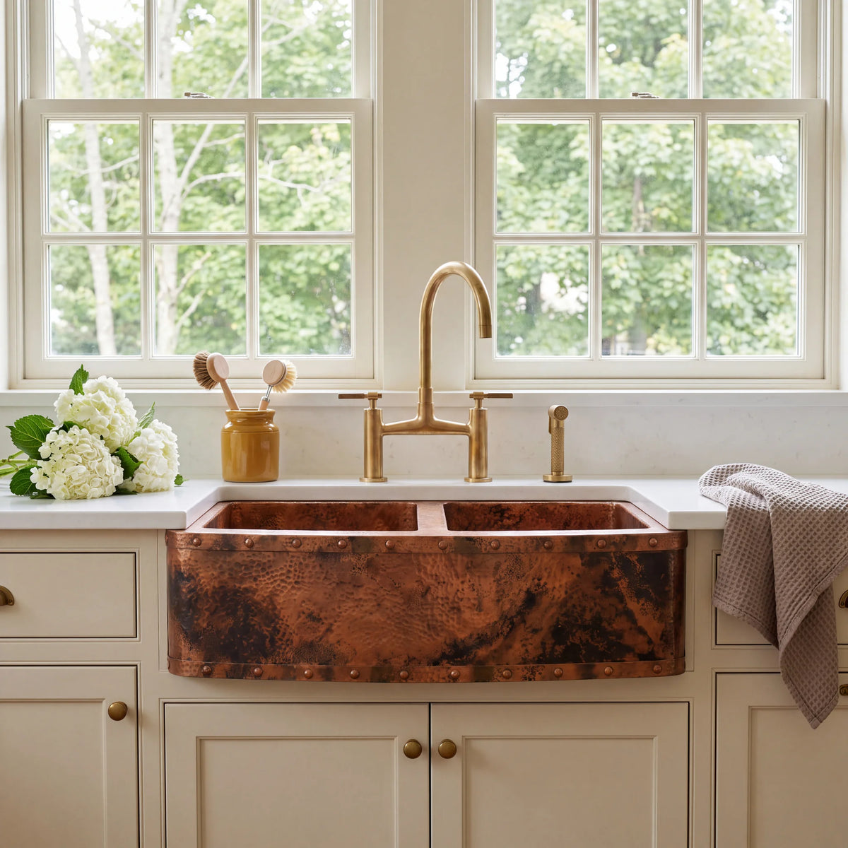 Foundry Riveted Double Bowl Copper Farmhouse Sink