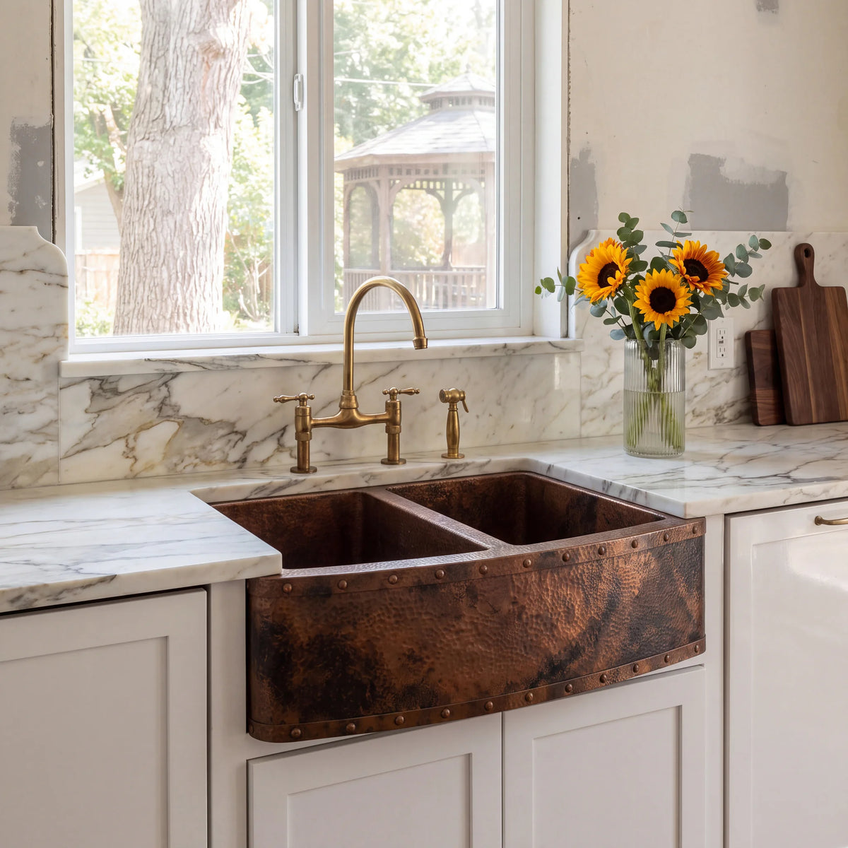 Foundry Riveted Double Bowl Copper Farmhouse Sink