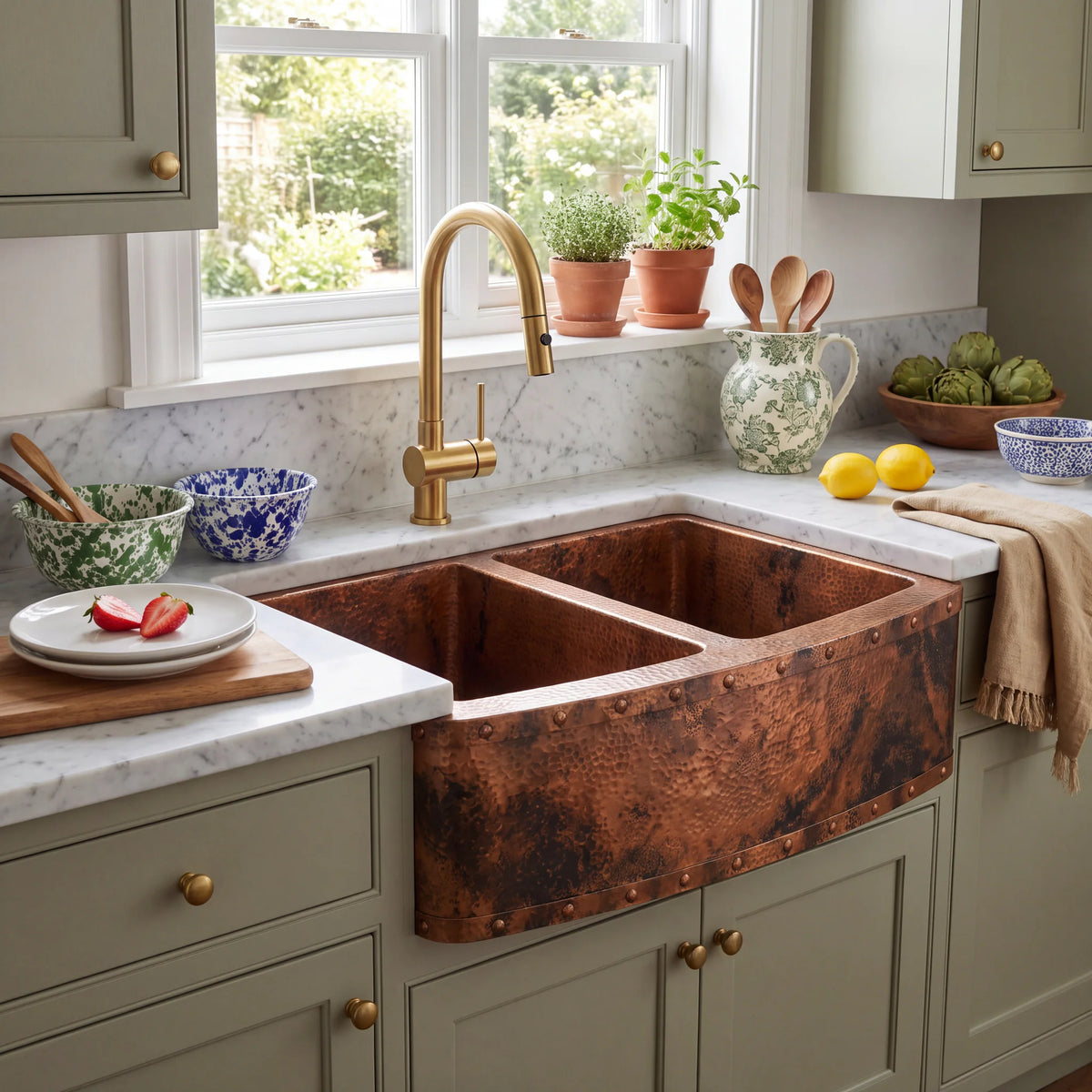 Foundry Riveted Double Bowl Copper Farmhouse Sink