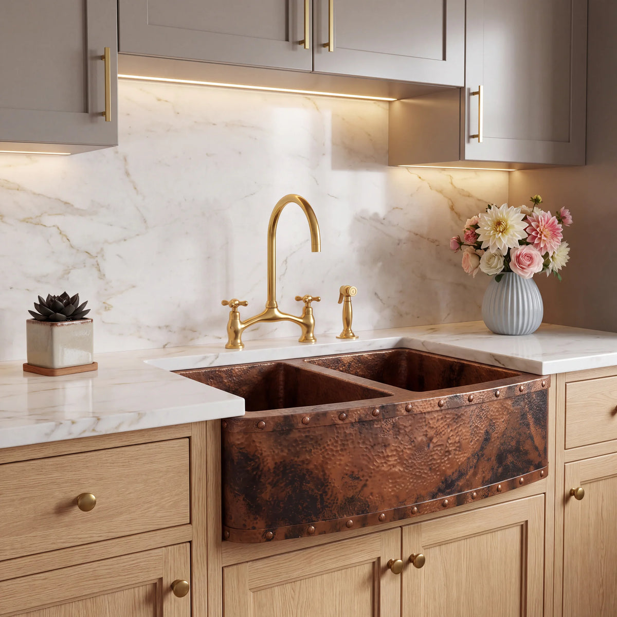 Foundry Riveted Double Bowl Copper Farmhouse Sink