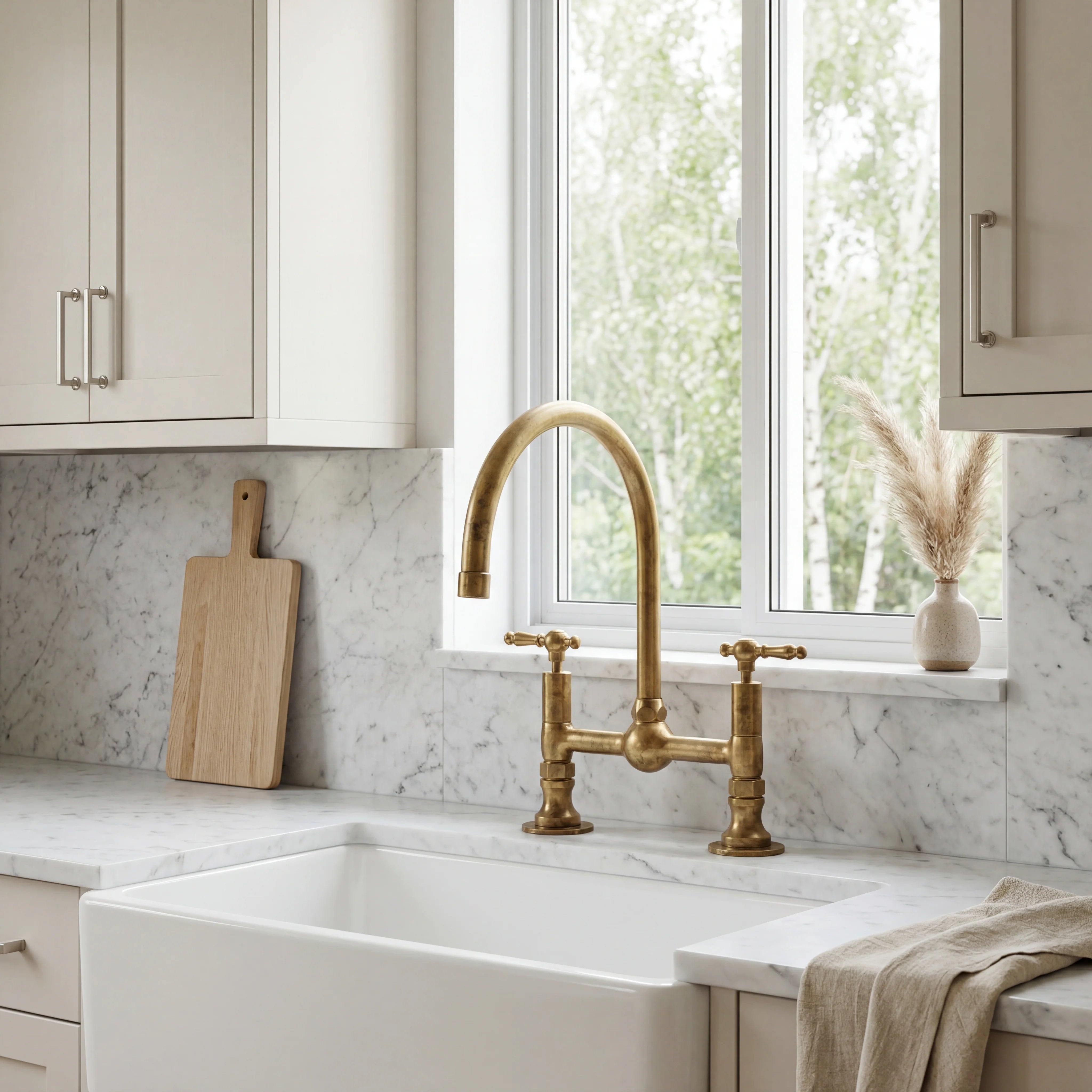Perla Brass Bridge Kitchen Faucet