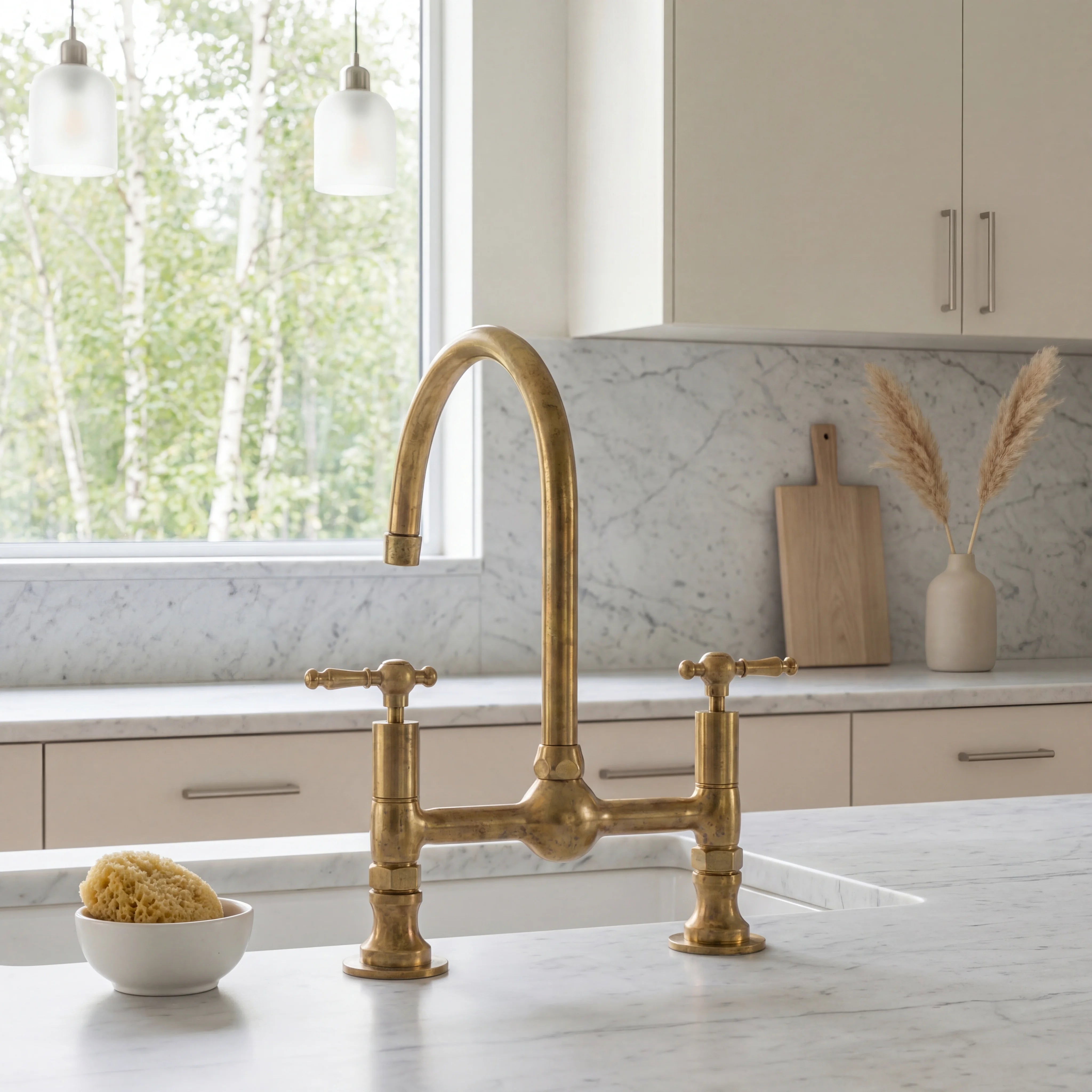 Perla Brass Bridge Kitchen Faucet