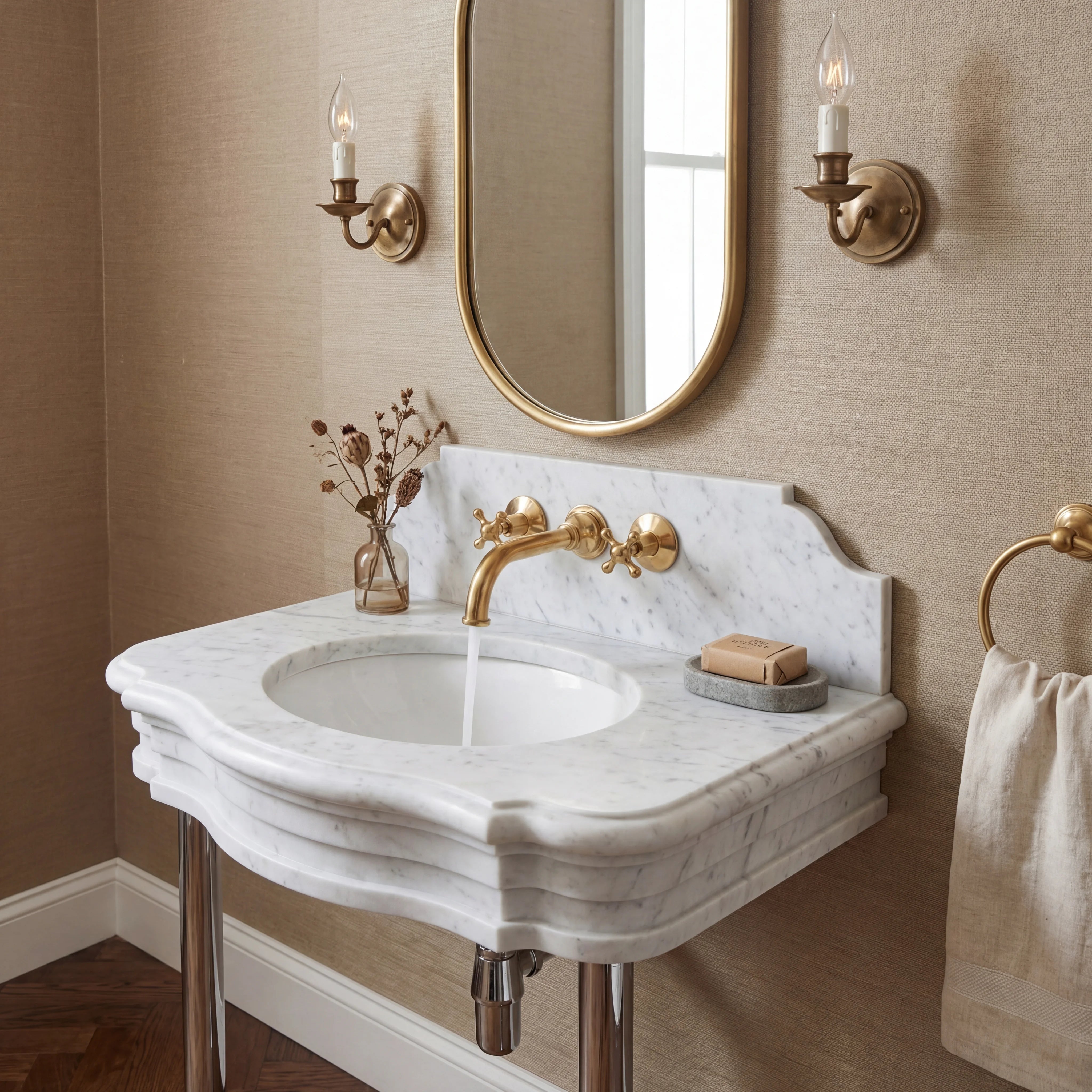 Brass Wall Mount 3-Hole Bathroom Faucet