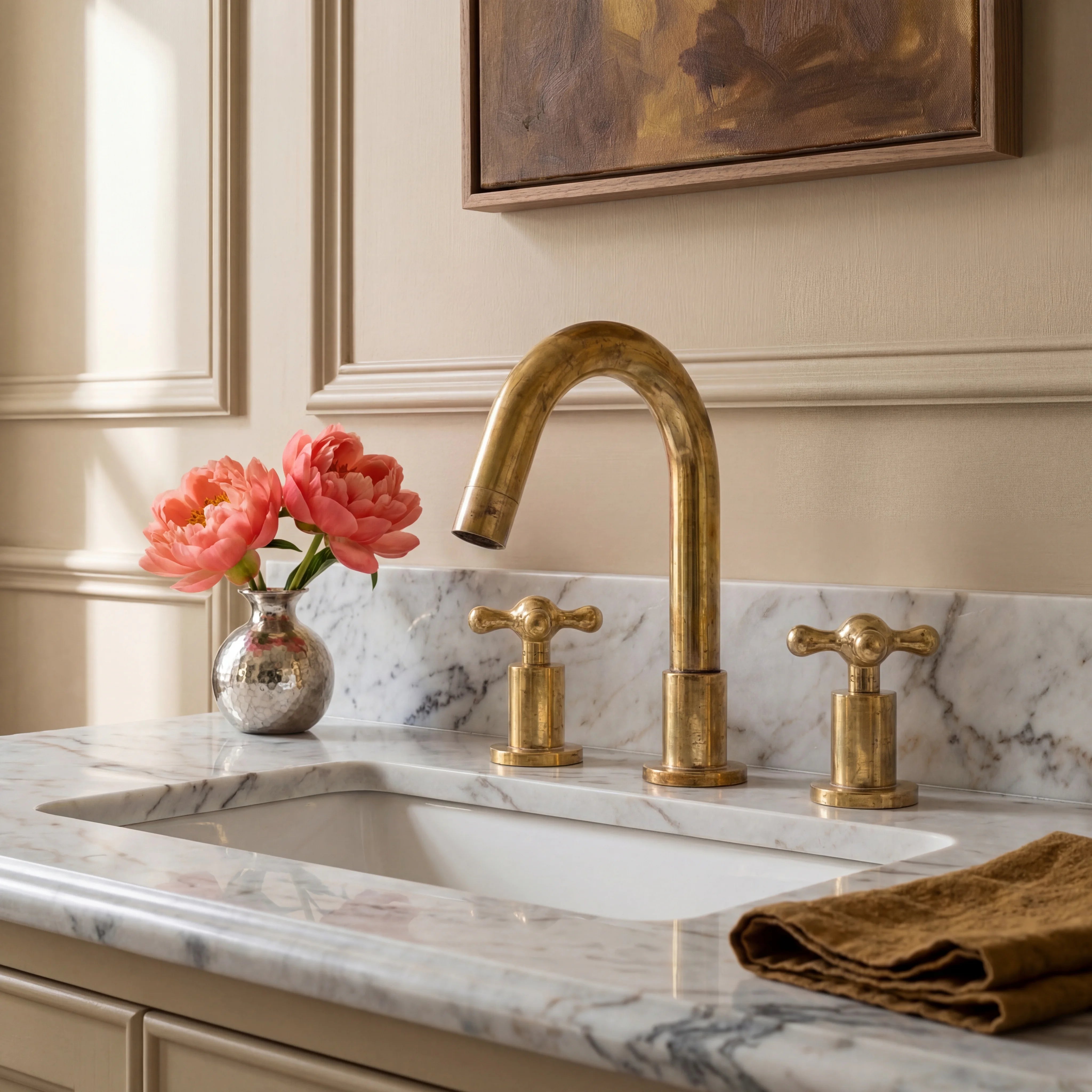 Brass Widespread 3-Hole Bathroom Faucet
