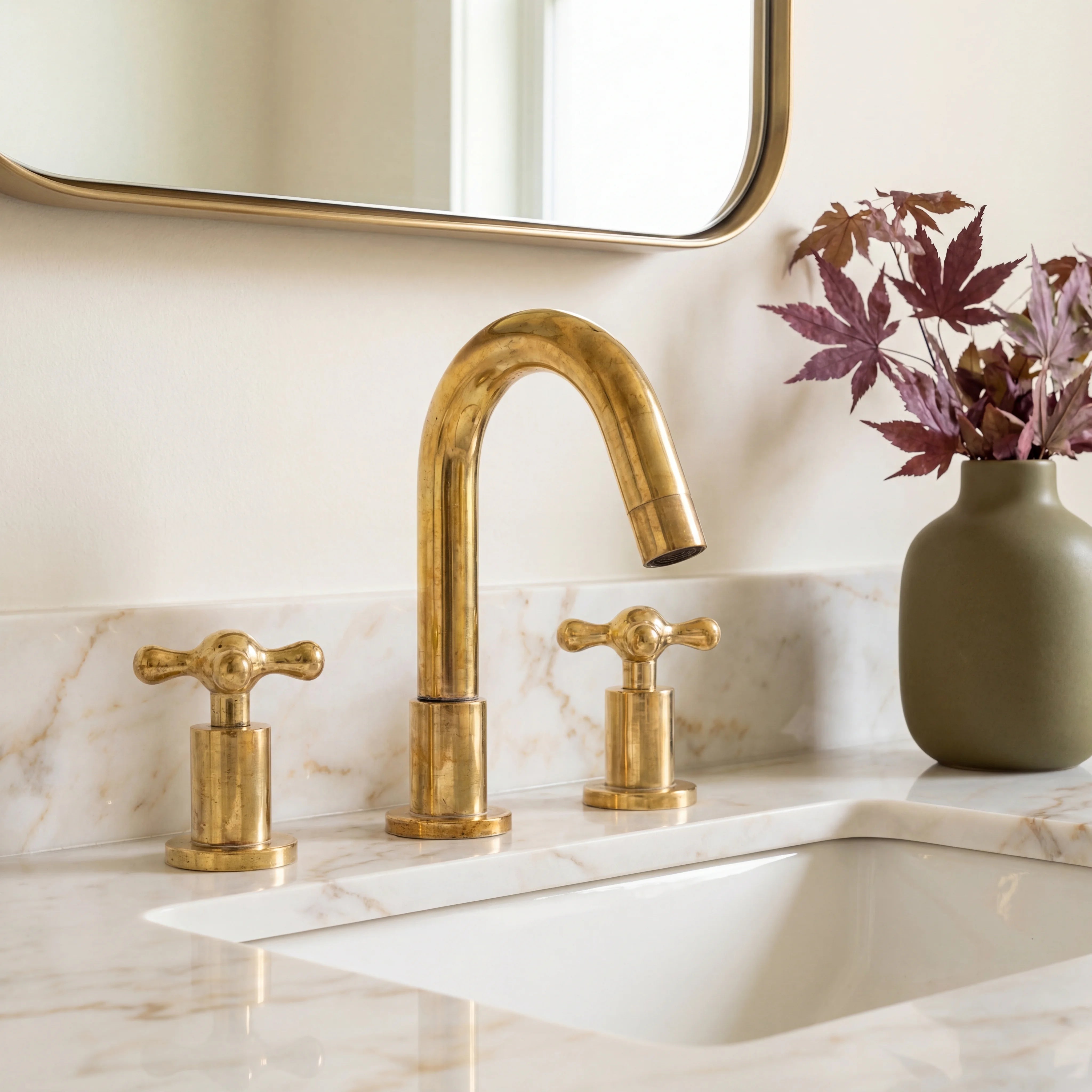 Brass Widespread 3-Hole Bathroom Faucet