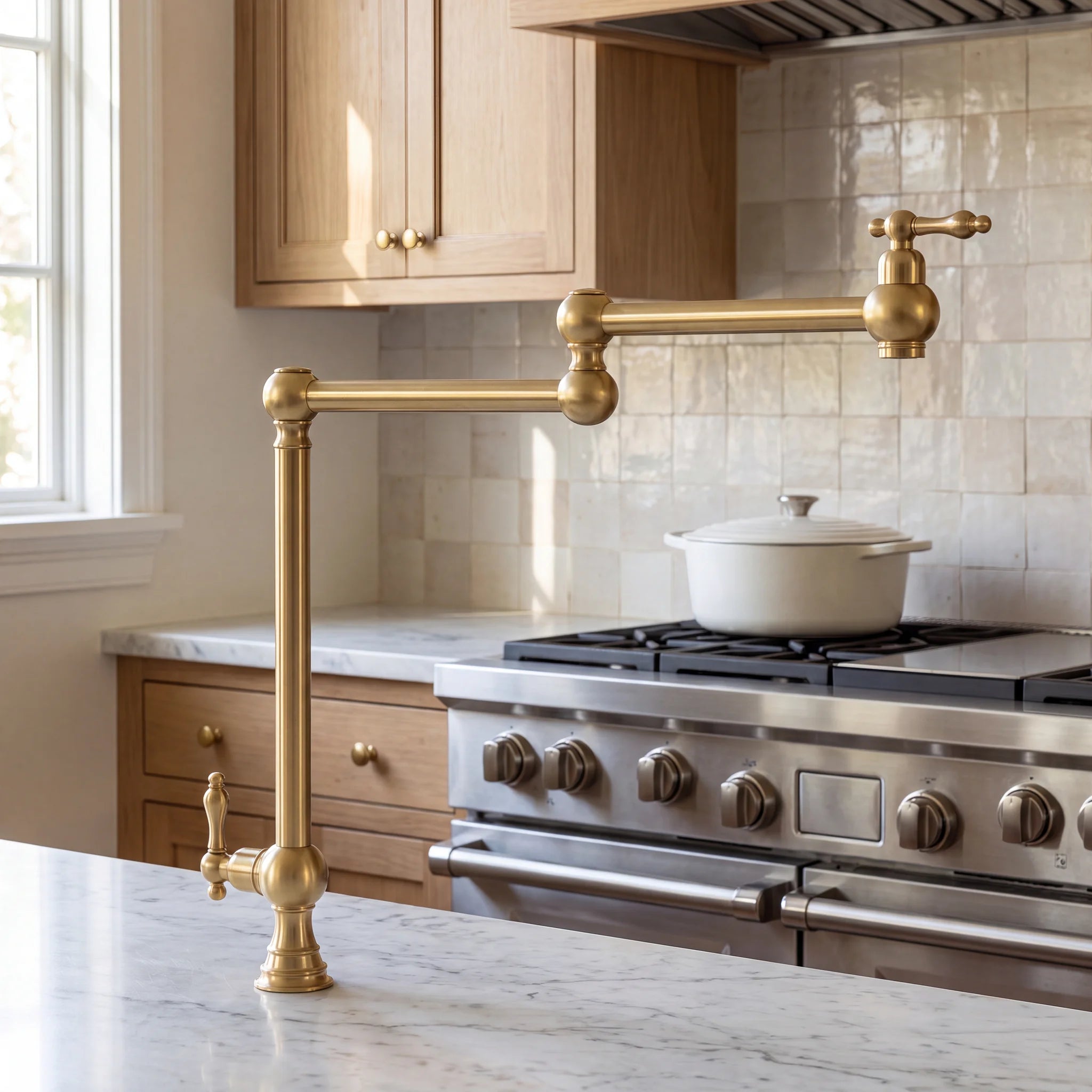 Unlacquered Brass Deck Mount Pot Filler Faucet
