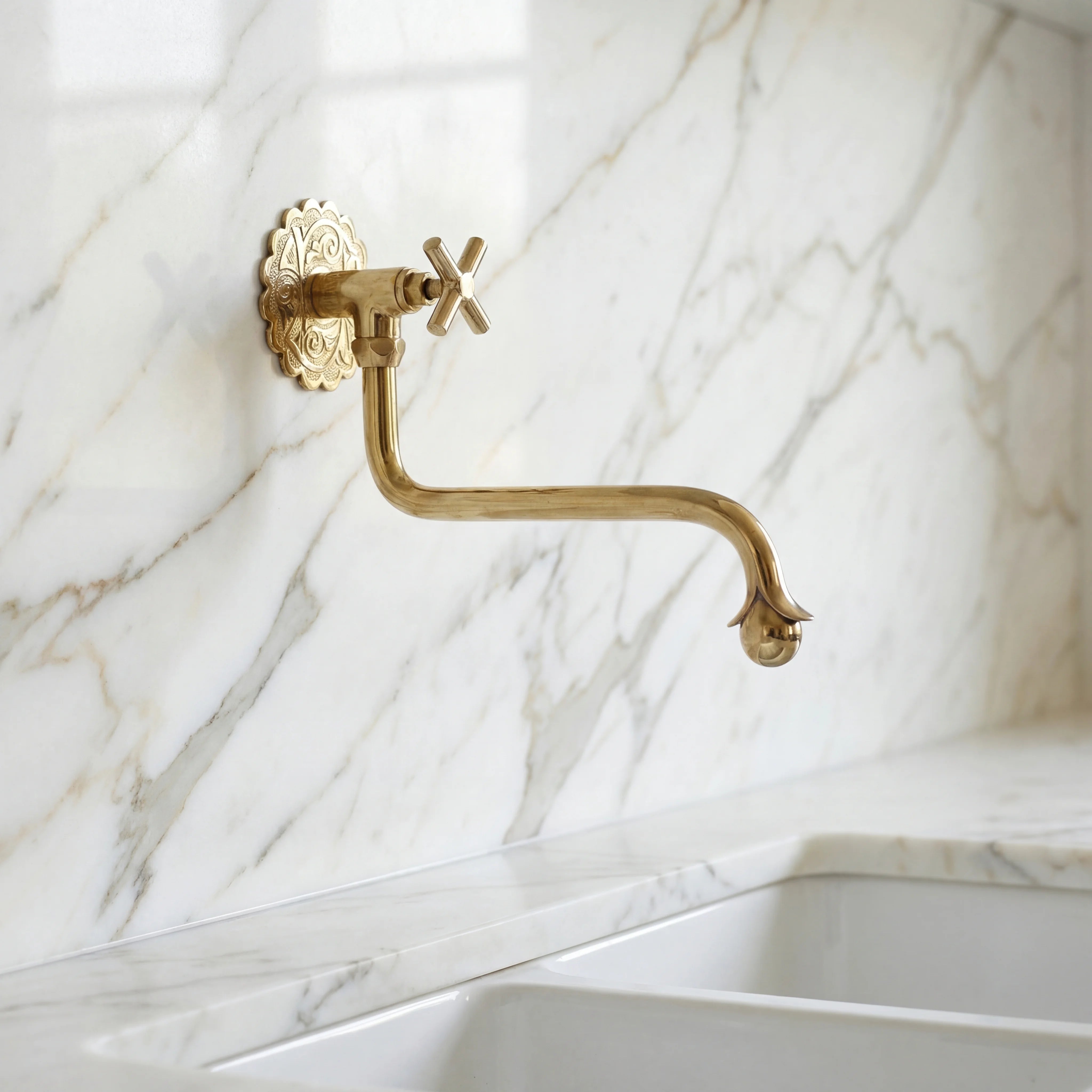 Brass Hand Engraved Pot Filler